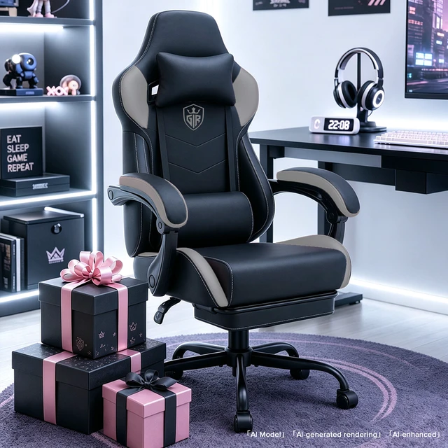 Alt view image 4 of 7 - Gaming Chair with Footrest, High Back Computer Chairs for Adults with Linkage Armrest Lumbar Support Heavy Duty 350lbs Ergonomic Swivel PC Game Chair for Office Grey