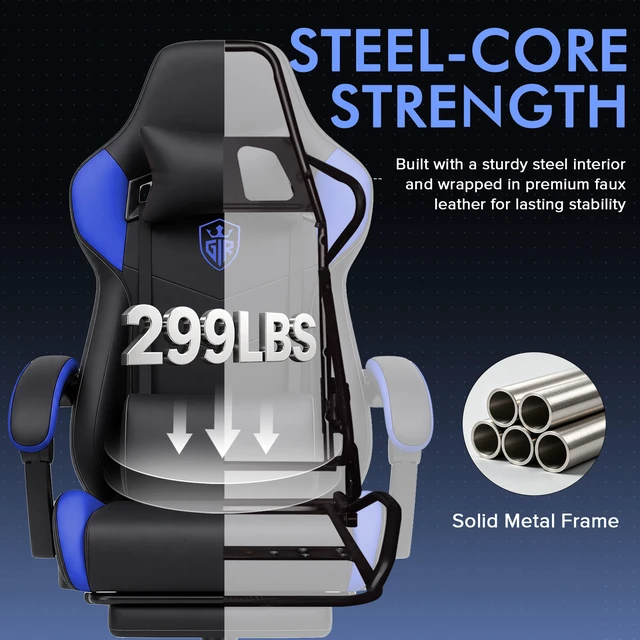 Alt view image 7 of 7 - Gaming Chair with Footrest, High Back Computer Chairs for Adults with Linkage Armrest Lumbar Support Heavy Duty 350lbs Ergonomic Swivel PC Game Chair for Office Blue
