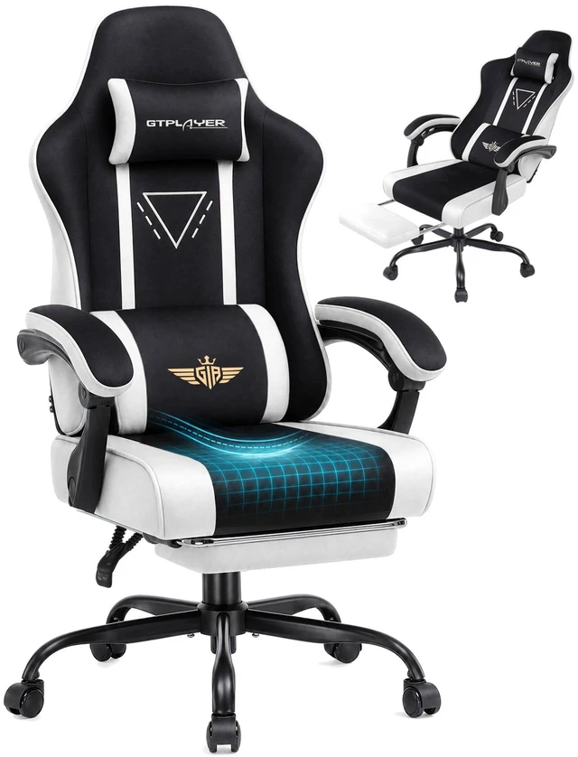 Main image of Video Gaming Chair Fabric, Ergonomic Computer Chair with Footrest and Pocket Spring Cushion, Height Adjustable Video Gamer Chair with Lumbar Support for Adults