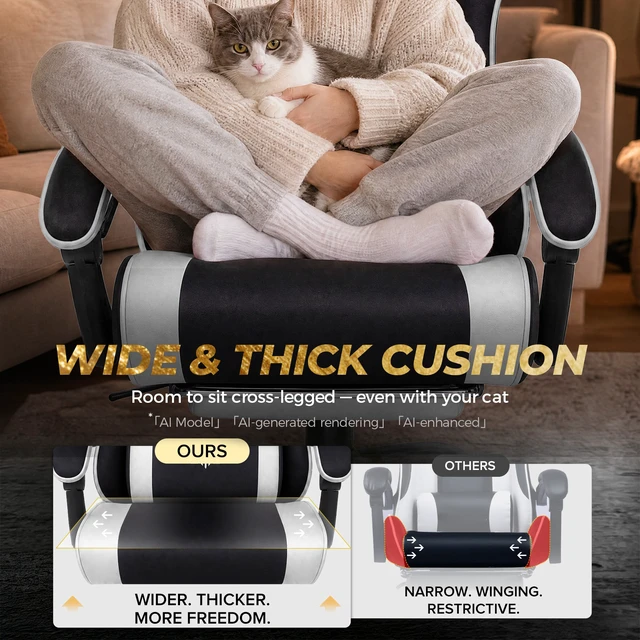 Alt view image 6 of 7 - Video Gaming Chair Fabric, Ergonomic Computer Chair with Footrest and Pocket Spring Cushion, Height Adjustable Video Gamer Chair with Lumbar Support for Adults