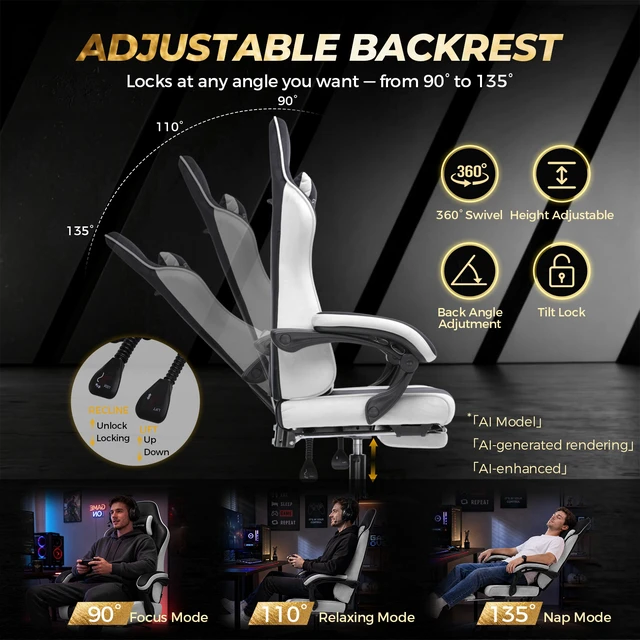 Alt view image 4 of 7 - Video Gaming Chair Fabric, Ergonomic Computer Chair with Footrest and Pocket Spring Cushion, Height Adjustable Video Gamer Chair with Lumbar Support for Adults