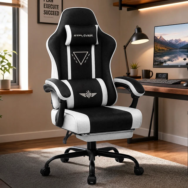 Alt view image 2 of 7 - Video Gaming Chair Fabric, Ergonomic Computer Chair with Footrest and Pocket Spring Cushion, Height Adjustable Video Gamer Chair with Lumbar Support for Adults