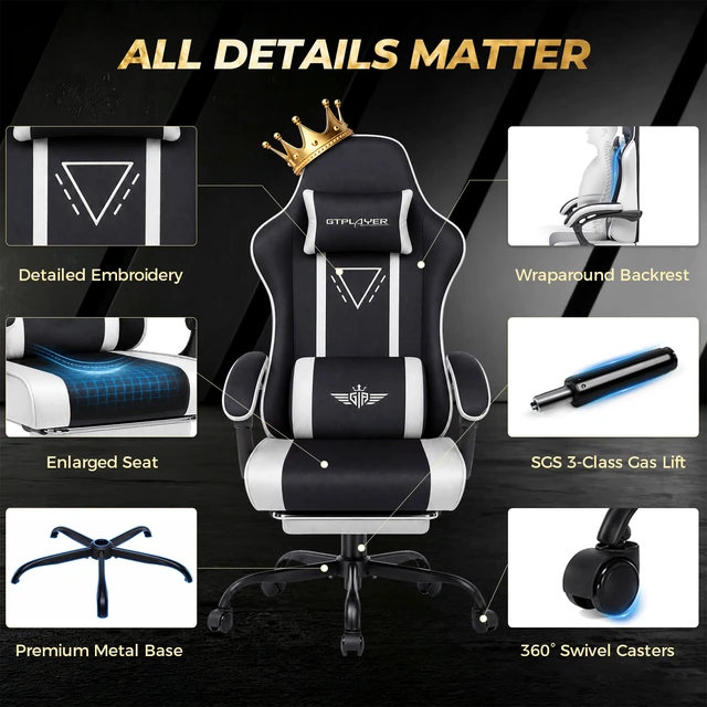 Alt view image 5 of 7 - Video Gaming Chair Fabric, Ergonomic Computer Chair with Footrest and Pocket Spring Cushion, Height Adjustable Video Gamer Chair with Lumbar Support for Adults