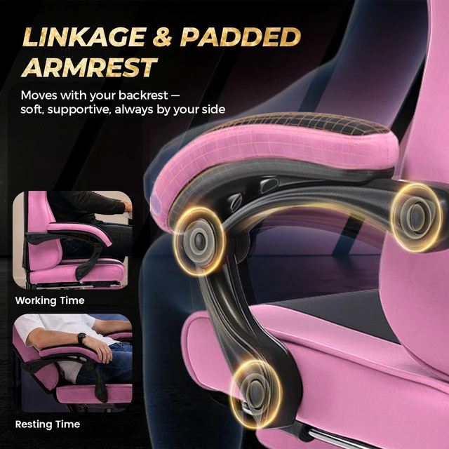 Alt view image 2 of 7 - Video Gaming Chair Fabric, Ergonomic Computer Chair with Footrest and Pocket Spring Cushion, Height Adjustable Video Gamer Chair with Lumbar Support for Adults Pink