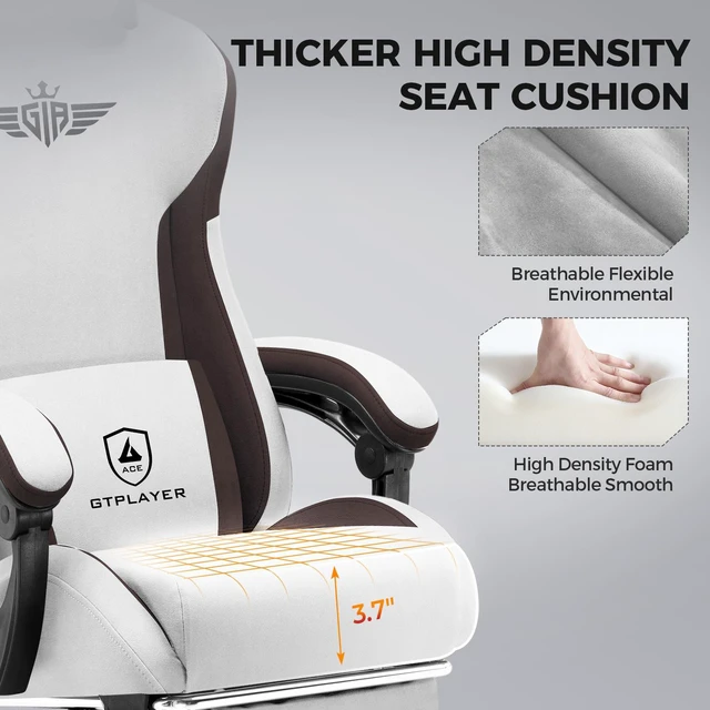 Alt view image 2 of 7 - Gaming Chair, Computer Office Chair Lumbar Support, Linkage Armrests and Footrest, Ergonomic Game Chair for Adults with Extended Backrest, Fabric Brown