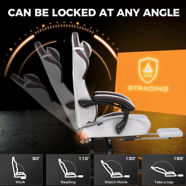 Alt view image 7 of 7 - Gaming Chair, Computer Office Chair Lumbar Support, Linkage Armrests and Footrest, Ergonomic Game Chair for Adults with Extended Backrest, Fabric Brown