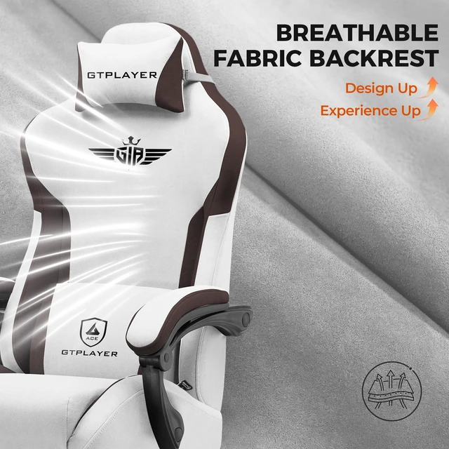 Alt view image 3 of 7 - Gaming Chair, Computer Office Chair Lumbar Support, Linkage Armrests and Footrest, Ergonomic Game Chair for Adults with Extended Backrest, Fabric Brown