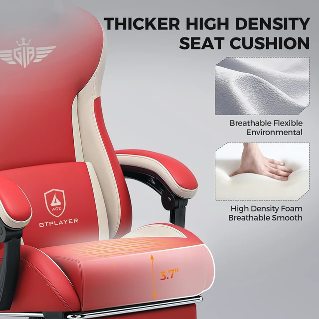 Alt view image 2 of 7 - Gaming Chair, Computer Office Chair Lumbar Support, Linkage Armrests and Footrest, Ergonomic Game Chair for Adults with Extended Backrest, Fabric Red