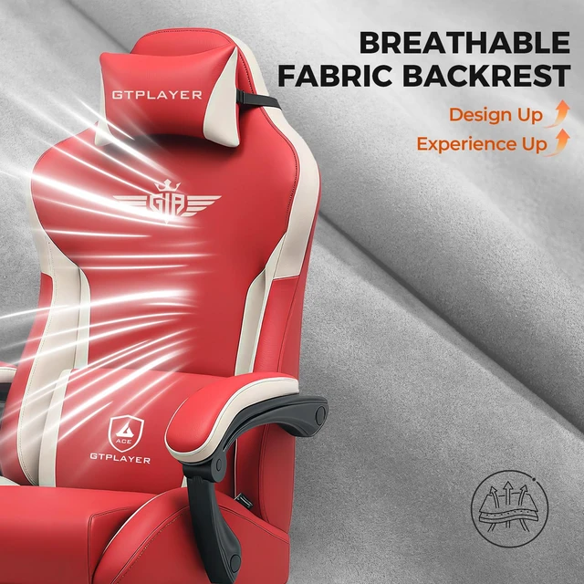 Alt view image 3 of 7 - Gaming Chair, Computer Office Chair Lumbar Support, Linkage Armrests and Footrest, Ergonomic Game Chair for Adults with Extended Backrest, Fabric Red