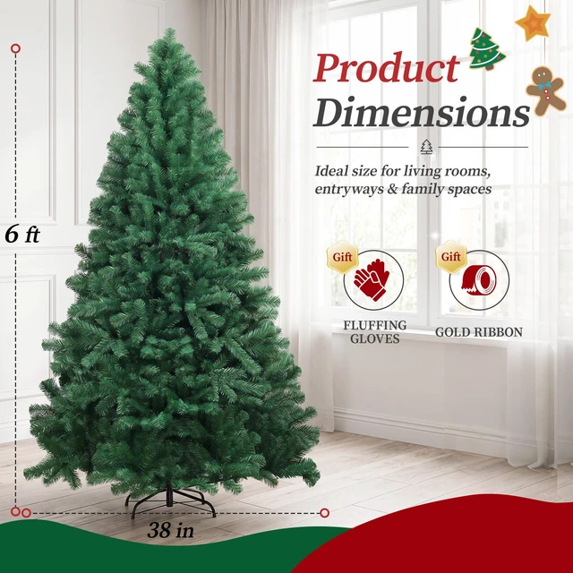 Alt view image 7 of 7 - GTPLAYER 6 ft Artificial Christmas Tree, 1010 PE & PVC Branch Tips, Layered Full Shape, Hinged Setup, Foldable Metal Stand, 36.237.4 in Width