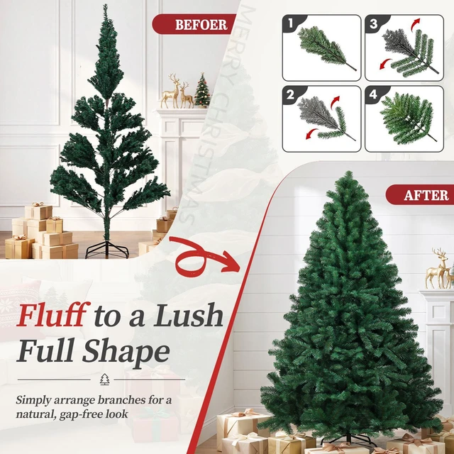 Alt view image 6 of 7 - GTPLAYER 6 ft Artificial Christmas Tree, 1010 PE & PVC Branch Tips, Layered Full Shape, Hinged Setup, Foldable Metal Stand, 36.237.4 in Width