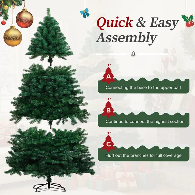 Alt view image 5 of 7 - GTPLAYER 6 ft Artificial Christmas Tree, 1010 PE & PVC Branch Tips, Layered Full Shape, Hinged Setup, Foldable Metal Stand, 36.237.4 in Width