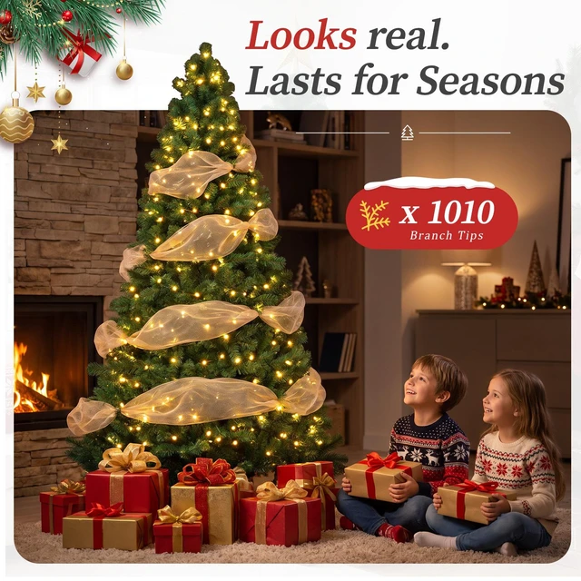 Alt view image 2 of 7 - GTPLAYER 6 ft Artificial Christmas Tree, 1010 PE & PVC Branch Tips, Layered Full Shape, Hinged Setup, Foldable Metal Stand, 36.237.4 in Width