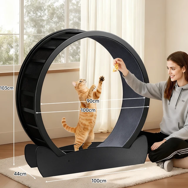 Alt view image 7 of 7 - GTPLAYER Cat Wheels, 40" Diameter, Large Cat Exercise Wheel for Indoor Cats cat Treadmill Metal with Detachable Carpet & Teaser/Stickers, Ultra-Quiet Scroll Wheel with Latch, Stable Black Cat Ears