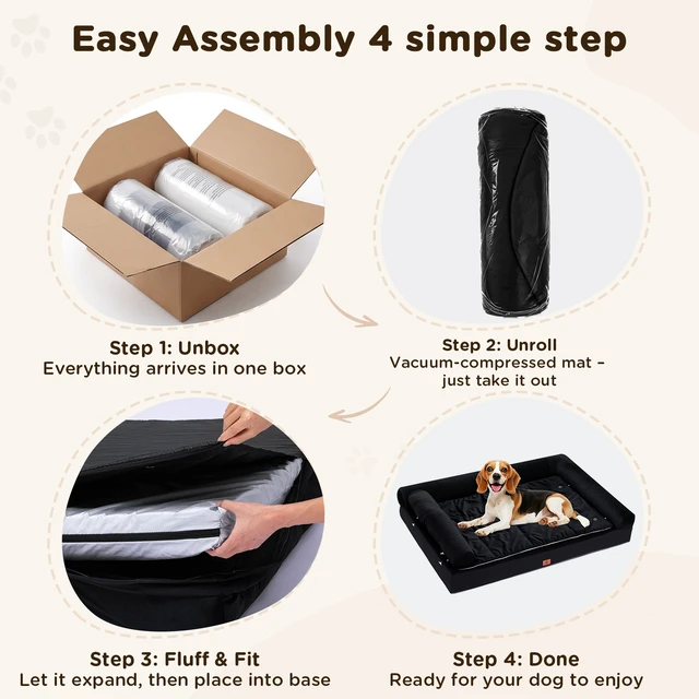 Alt view image 4 of 7 - GTPLAYER Dog Bed, Egg-Crate Foam Pressure Relief with Waterproof Washable Pet Bed with 2-in-1 Cooling/Warming Pad, Non-Slip Bottom, Detachable Pillows, Ideal for All Dogs 33.5" x 21.6" x 5.5" Black