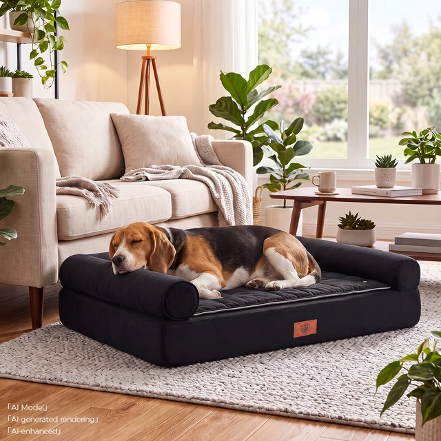 Alt view image 2 of 7 - GTPLAYER Dog Bed, Egg-Crate Foam Pressure Relief with Waterproof Washable Pet Bed with 2-in-1 Cooling/Warming Pad, Non-Slip Bottom, Detachable Pillows, Ideal for All Dogs 33.5" x 21.6" x 5.5" Black