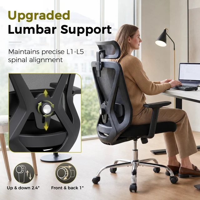 Alt view image 6 of 7 - GTPLAYER Office Ergonomic Desk Chair 3D Headrest with High Back Mesh,
300LBS Swivel Gaming Chair Featuring Adjustable Lumbar Support & Armrests, Comfortable Computer Chairs