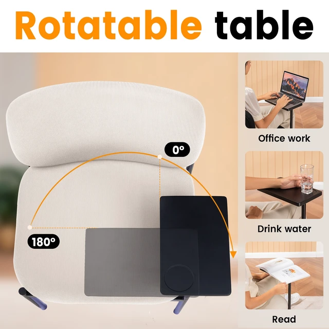 Alt view image 3 of 7 - GTPLAYER Accent Leisure Chair, Lounge Relaxing Chair with 270° Rotating Small Table, Modern Upholstered Chairs with Metal Legs for Living Room/Bedroom/Garden