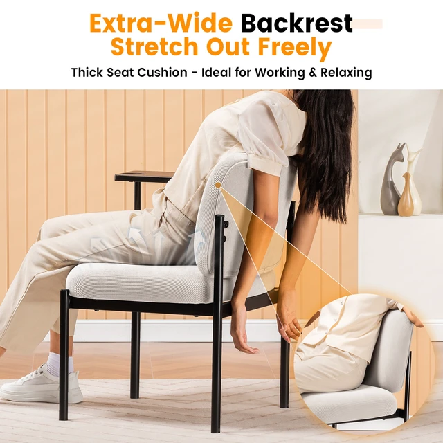Alt view image 5 of 7 - GTPLAYER Accent Leisure Chair, Lounge Relaxing Chair with 270° Rotating Small Table, Modern Upholstered Chairs with Metal Legs for Living Room/Bedroom/Garden