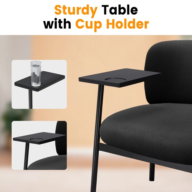 Alt view image 2 of 7 - GTPLAYER Accent Leisure Chair, Lounge Relaxing Chair with 270° Rotating Small Table, Modern Upholstered Chairs with Metal Legs for Living Room/Bedroom/Garden Black
