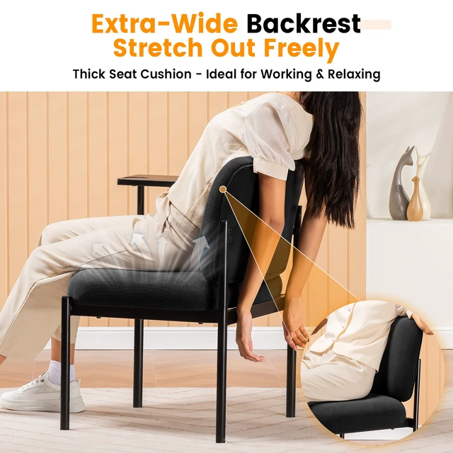 Alt view image 5 of 7 - GTPLAYER Accent Leisure Chair, Lounge Relaxing Chair with 270° Rotating Small Table, Modern Upholstered Chairs with Metal Legs for Living Room/Bedroom/Garden Black