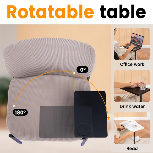 Alt view image 2 of 7 - GTPLAYER Accent Leisure Chair, Lounge Relaxing Chair with 270° Rotating Small Table, Modern Upholstered Chairs with Metal Legs for Living Room/Bedroom/Garden Deep Rose