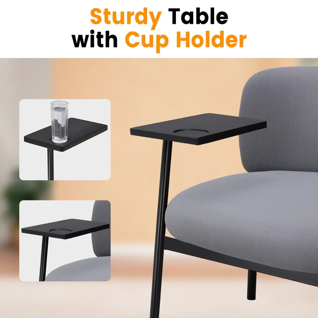 Alt view image 6 of 7 - GTPLAYER Accent Leisure Chair, Lounge Relaxing Chair with 270° Rotating Small Table, Modern Upholstered Chairs with Metal Legs for Living Room/Bedroom/Garden Grey