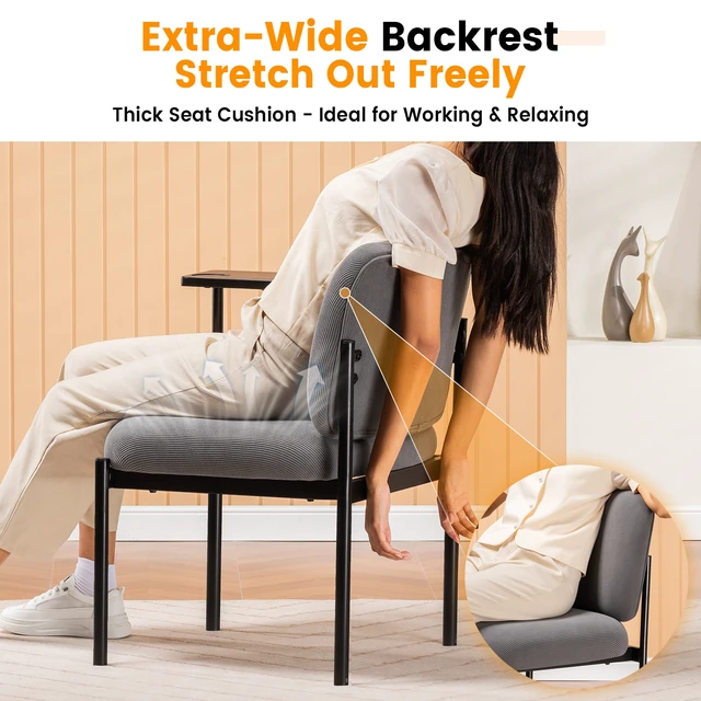 Alt view image 3 of 7 - GTPLAYER Accent Leisure Chair, Lounge Relaxing Chair with 270° Rotating Small Table, Modern Upholstered Chairs with Metal Legs for Living Room/Bedroom/Garden Grey