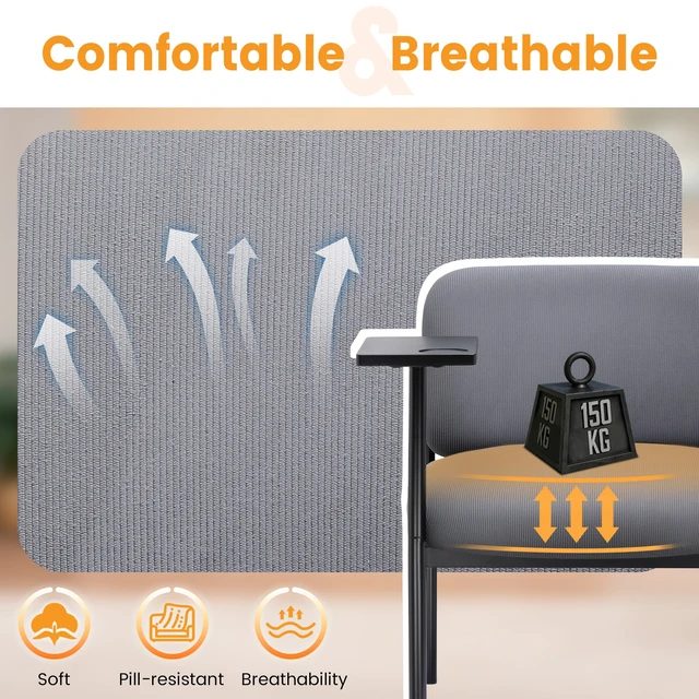 Alt view image 2 of 7 - GTPLAYER Accent Leisure Chair, Lounge Relaxing Chair with 270° Rotating Small Table, Modern Upholstered Chairs with Metal Legs for Living Room/Bedroom/Garden Grey