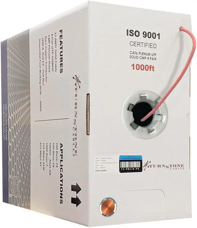 Main image of CAT6 Plenum (CMP) Cable, 100% Solid Bare Copper, 1000FT | 23AWG 4Pair, Solid 550MHz Network Cable Unshielded Twisted Pair (UTP) Pink