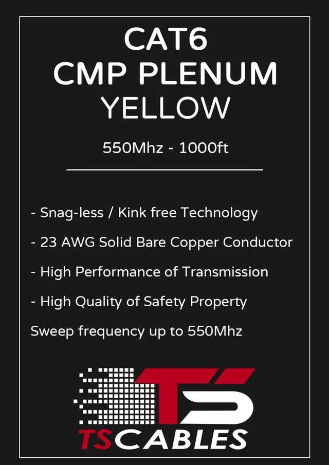 Alt view image 5 of 5 - Bulk Cat6 Plenum 1000 ft Pure Copper 550 Mhz Solid CMP 23 Awg UTP Cable Yellow, Black, Blue, Green, Pink and Red
