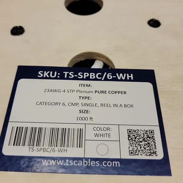 Alt view image 2 of 3 - Cat6 Plenum Shielded F/UTP, 1000ft, 23AWG | 100% Solid Bare Copper | 550MHz | Bulk Ethernet Cable, Available in Blue, White & Black Color