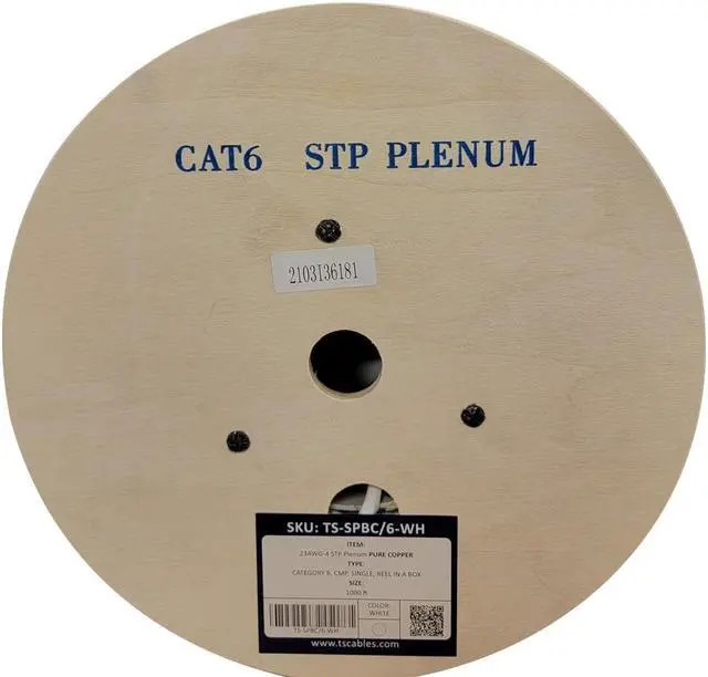 Alt view image 3 of 3 - Cat6 Plenum Shielded F/UTP, 1000ft, 23AWG | 100% Solid Bare Copper | 550MHz | Bulk Ethernet Cable, Available in Blue, White & Black Color