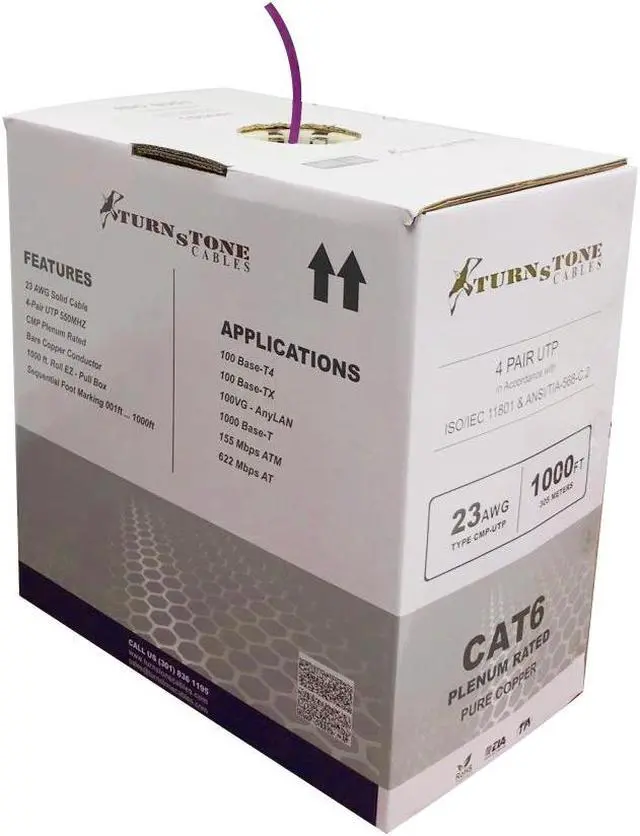 Alt view image 2 of 2 - CAT6 Plenum (CMP) Cable, 100% Solid Bare Copper, 1000FT | 23AWG 4Pair, Solid 550MHz Network Cable Unshielded Twisted Pair (UTP) Purple