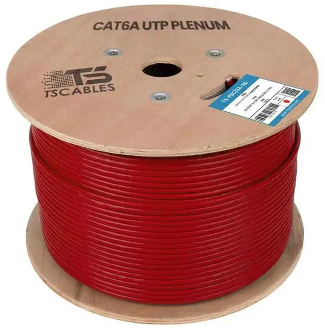 Alt view image 2 of 3 - TS Cables Cat6a Plenum 750 MHz UTP Bare Copper 1000ft Ethernet Cable Red