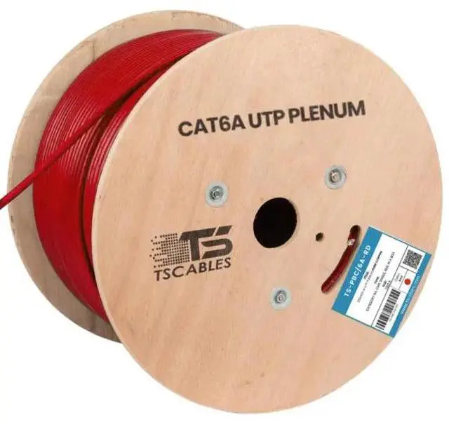 Alt view image 3 of 3 - TS Cables Cat6a Plenum 750 MHz UTP Bare Copper 1000ft Ethernet Cable Red