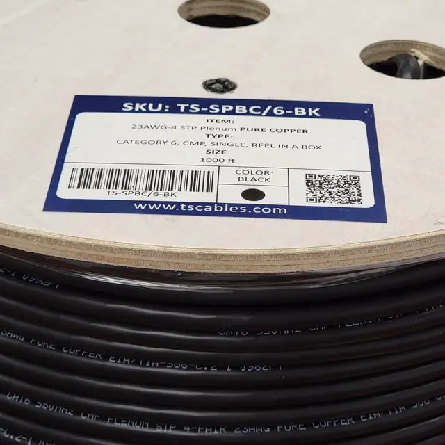 Alt view image 3 of 3 - TSCables | Cat6 Plenum Shielded (CMP) Overall Foil Shield (F/UTP), 1000ft, 23AWG | 100% Solid Bare Copper | 550MHz | Bulk Ethernet Cable (Cat6 Plenum Shielded, Black, 1000ft)