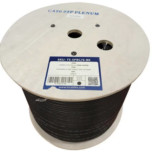 Alt view image 2 of 3 - TSCables | Cat6 Plenum Shielded (CMP) Overall Foil Shield (F/UTP), 1000ft, 23AWG | 100% Solid Bare Copper | 550MHz | Bulk Ethernet Cable (Cat6 Plenum Shielded, Black, 1000ft)