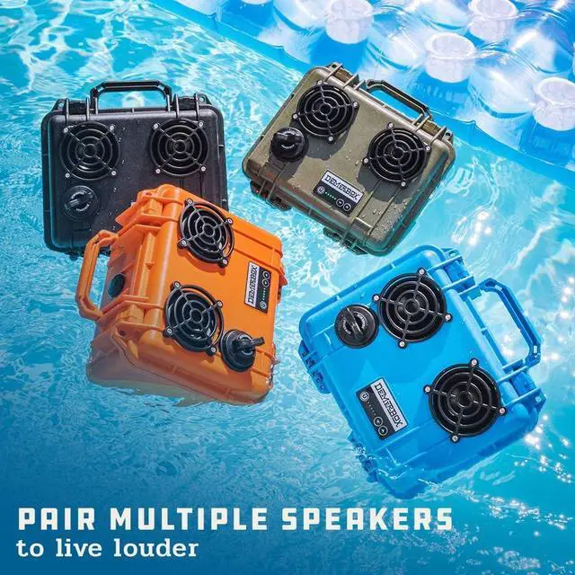 Alt view image 6 of 7 - DemerBox: Waterproof, Portable, and Rugged Outdoor Bluetooth Speakers. Loud Sound+Deep Bass, 40+ hr Battery Life, Dry Box + USB Charging, Built to Last + Fully Serviceable  (Black)