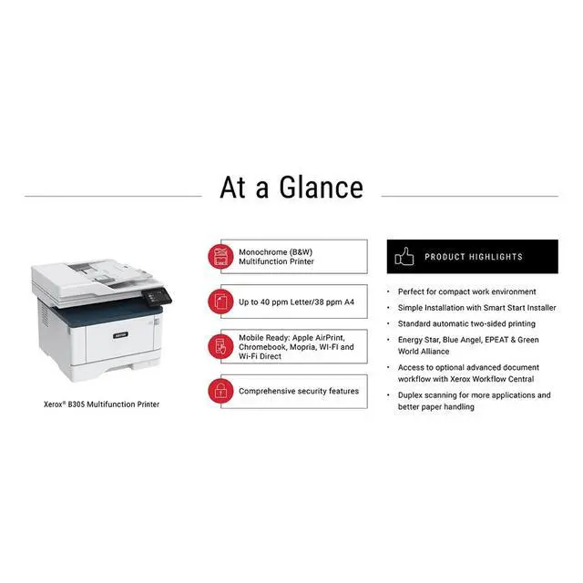 Alt view image 5 of 5 - Xerox B305/DNI Wireless Mono Laser All-in-One Printer Scan Copy Duplex