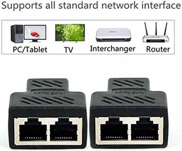 Alt view image 2 of 7 - 2 Pack RJ45 Splitter Connectors, 1 to 2 Ways Ethernet cables interface RJ-45 Socket Adapter 8P8C HUB Network LAN Internet PC laptop router cable Coupler contact Modular plug For Cat5 Cat5e Cat6 Cat7