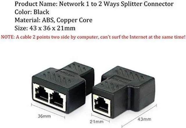 Alt view image 3 of 7 - 2 Pack RJ45 Splitter Connectors, 1 to 2 Ways Ethernet cables interface RJ-45 Socket Adapter 8P8C HUB Network LAN Internet PC laptop router cable Coupler contact Modular plug For Cat5 Cat5e Cat6 Cat7