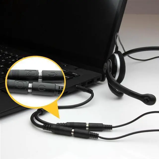 Alt view image 2 of 5 - Headset adapter for headsets with separate headphone / microphone plugs - 3.5mm 4 position to 2x 3 position 3.5mm M/F