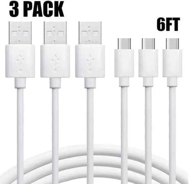 Main image of 3 Pack USB A To Type C Charging Cable Power Cord Data Sync Lead For Samsung Galaxy S23 Ultra 5G S9 S10 S20 S21 S22 FE S23+ White 6 ft.