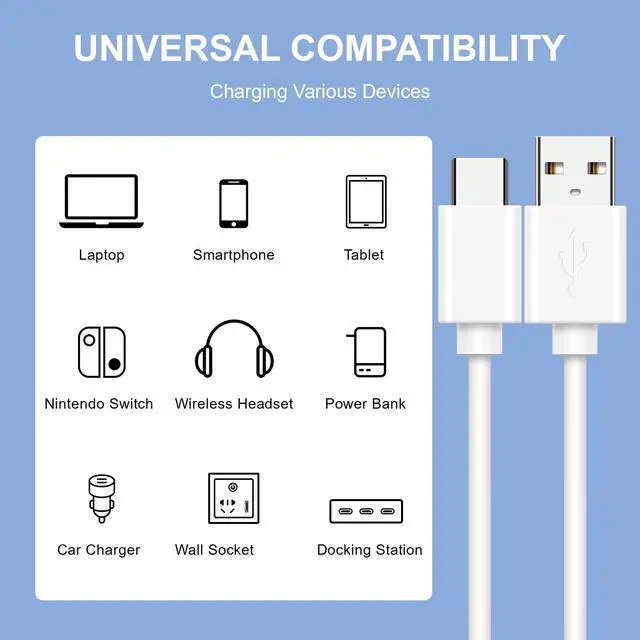 Alt view image 7 of 7 - 3 Pack USB A To Type C Charging Cable Power Cord Data Sync Lead For Samsung Galaxy S23 Ultra 5G S9 S10 S20 S21 S22 FE S23+ White 6 ft.