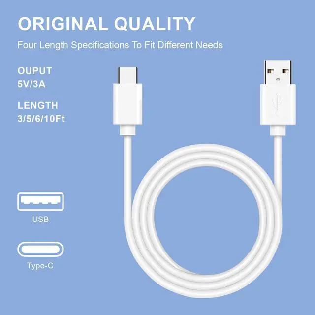 Alt view image 6 of 7 - 3 Pack USB A To Type C Charging Cable Power Cord Data Sync Lead For Samsung Galaxy S23 Ultra 5G S9 S10 S20 S21 S22 FE S23+ White 6 ft.