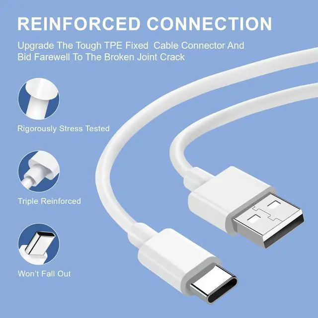 Alt view image 5 of 7 - 3 Pack USB A To Type C Charging Cable Power Cord Data Sync Lead For Samsung Galaxy S23 Ultra 5G S9 S10 S20 S21 S22 FE S23+ White 6 ft.
