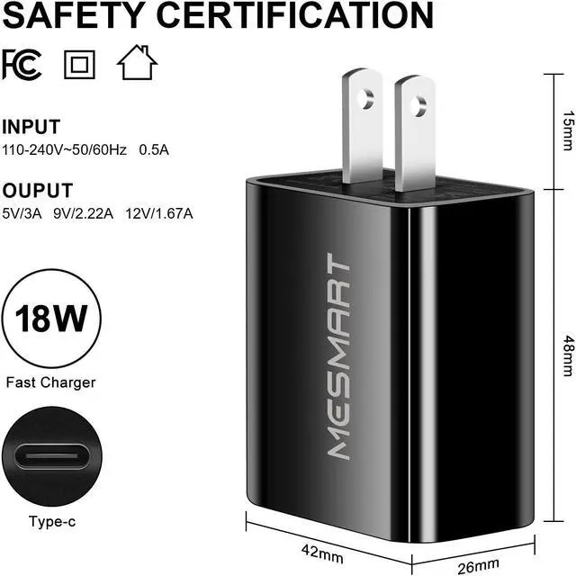 Alt view image 3 of 7 - Fast PD Type C Wall Charger Power Adapter & USB-C To USB-C Charging Cable For iPhone 15 Pro Max Plus / Samsung Galaxy S23 S22 Ultra 5G S23+ A54 A34 A14 A03s / Google 8 7 6 Pro 8a 7a Black 3 ft.