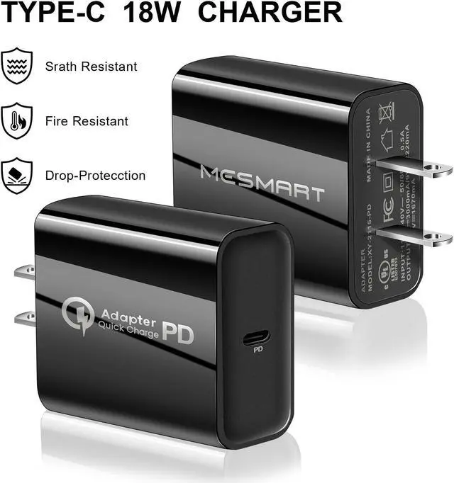 Alt view image 4 of 7 - Fast PD Type C Wall Charger Power Adapter & USB-C To USB-C Charging Cable For iPhone 15 Pro Max Plus / Samsung Galaxy S23 S22 Ultra 5G S23+ A54 A34 A14 A03s / Google 8 7 6 Pro 8a 7a Black 3 ft.