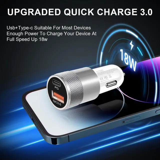Alt view image 5 of 7 - Fast PD Wall Charger & USB + Type C Car Charge & 2 Pack USB-C Charging Cable For iPhone 15 Pro Max Plus / Samsung Galaxy S23 S22 Ultra 5G S23+ A54 A34 A14 A03s / Google 8 7 6 Pro 8a 7a White 3 ft.